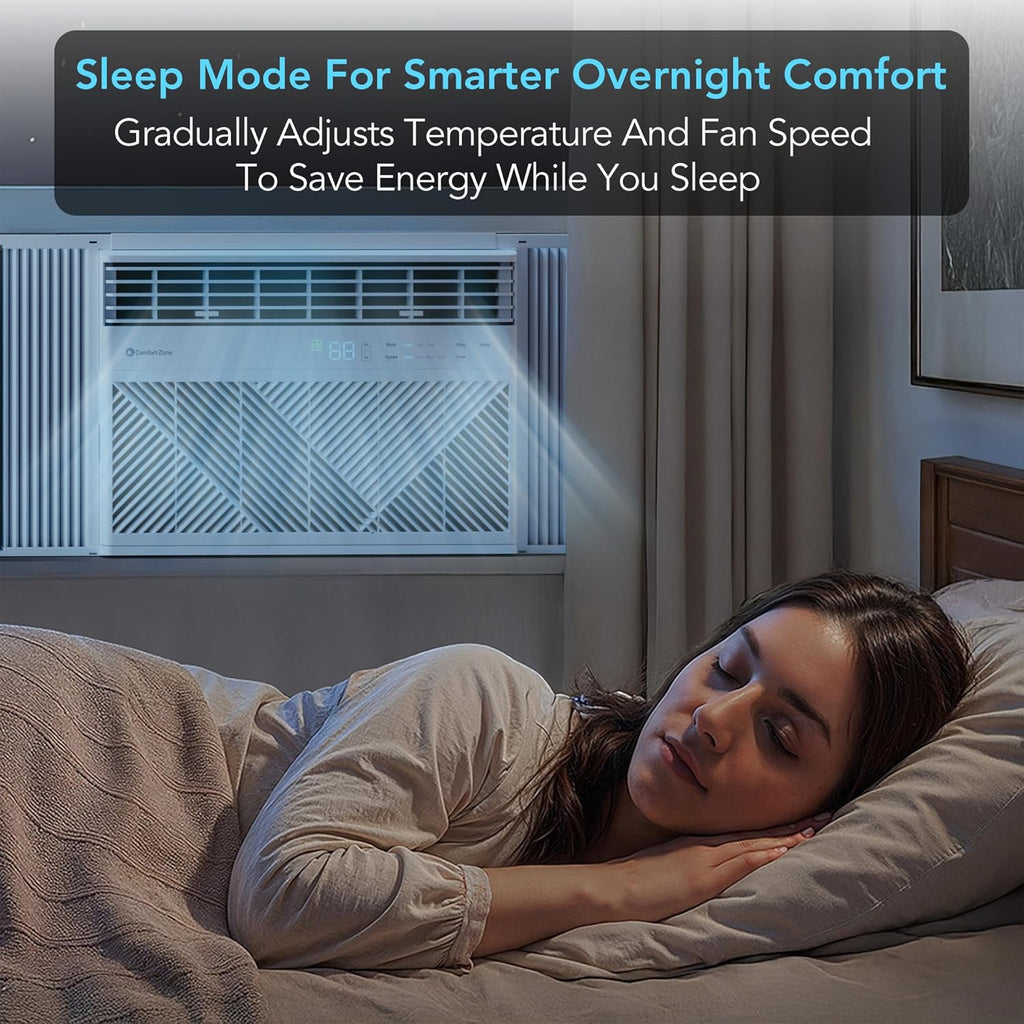 Comfort Zone Window Mounted Smart Wi-Fi Room Air Conditioner with Remote Control, 10,000 BTU, Digital Display, 4 Speed Settings, 4 Mode Settings, 24-Hour Timer, Sleep Setting, and Eco Mode, CZ12759