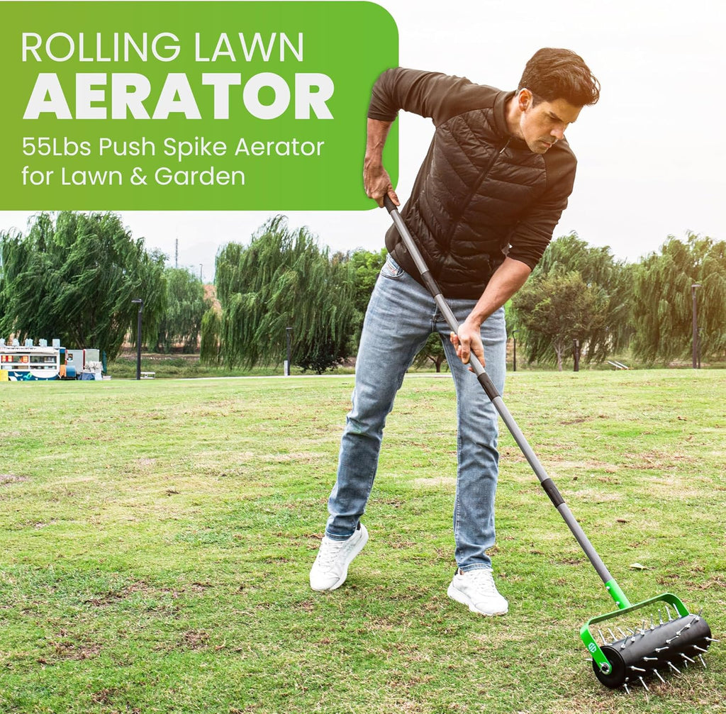 GrdnCare Rolling Lawn Aerator Tool, Heavy-Duty Manual Aerator Lawn Tool - 42 Spike Aerator Lawn Tool with 71" Adjustable Handle for Compact Soil -Push Soil Penetrator for Farm Care & Garden Yard Patio