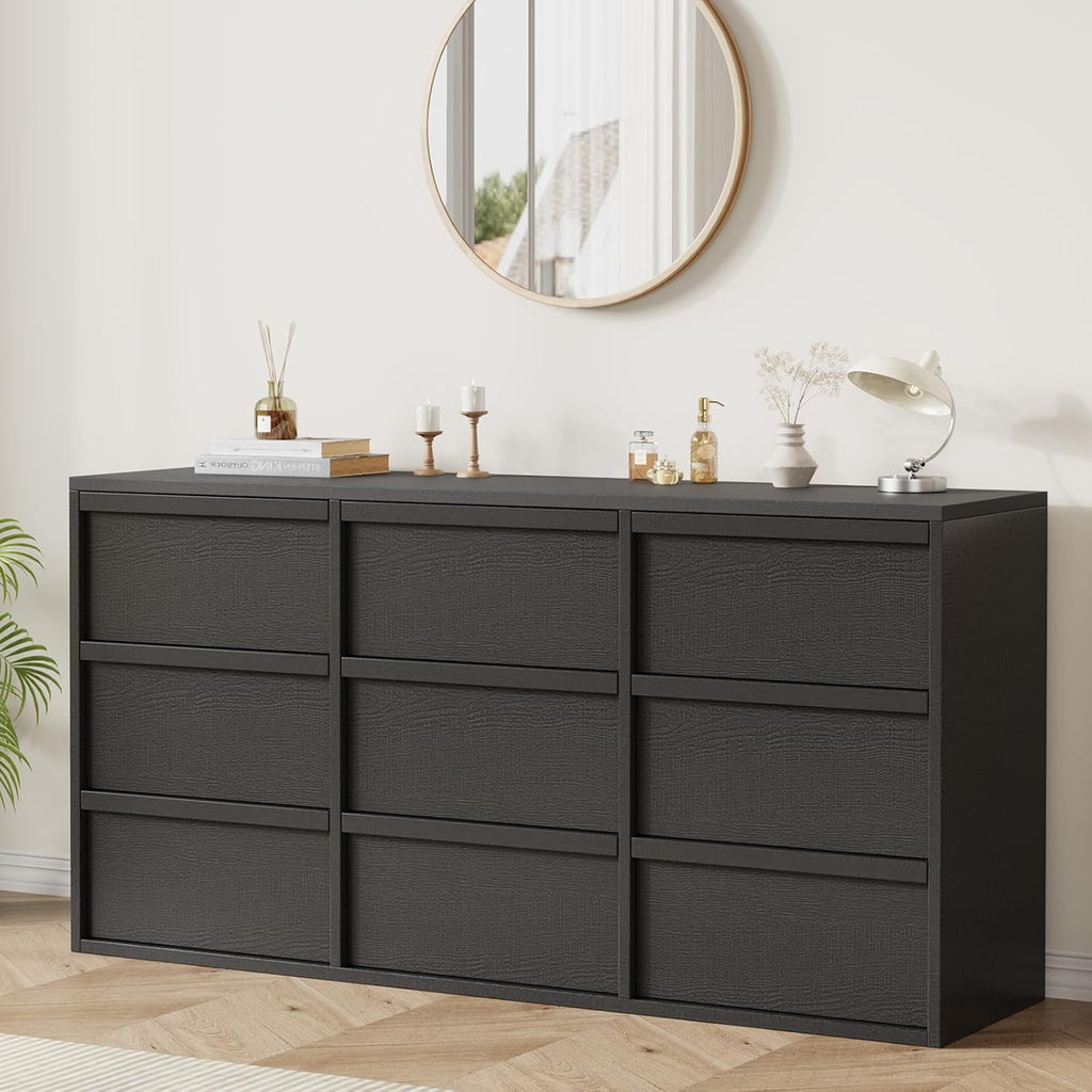 Garvee 9 Dresser for Bedroom, 58.7" Wide Dresser, Freestanding Horizontal Drawer with Storage, Wooden Closet Chest Storage for Living Room, Hallway, Entryway