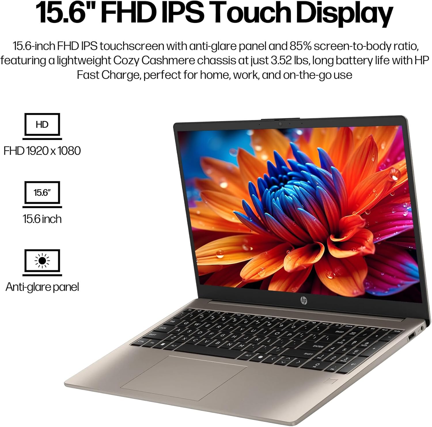 HP 15.6 inch FHD IPS Touchscreen Laptop, Windows 11 Pro, Intel Core i3-N305 Processor, 8GB RAM, 256GB SSD, Webcam Privacy Shutter, Copilot, w/Stylus Pen HDMI, Cozy Cashmere
