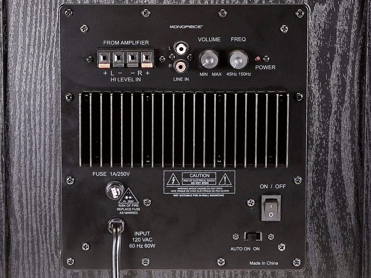 Monoprice 60-Watt Powered Subwoofer - 8 Inch With Auto-On Function, For Studio And Home Theater Black