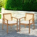 Christopher Knight Home Dessa Outdoor Dining Chairs Set of 2, Acacia Wood Dining Chair, Woven Wicker Back Accent Chairs, Breathable Armchair, Comfort Cushion Seating for Backyard Garden, Teak+Beige