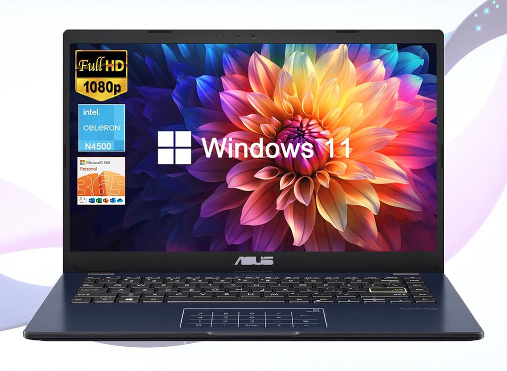ASUS 14" Laptop for Business & Student, 14" FHD Display, Intel Celeron N4500, 1-Year of Microsoft 365, 4GB Memory, 64GB eMMC, NumberPad, Webcam, HDMI, Wi-Fi, Windows 11