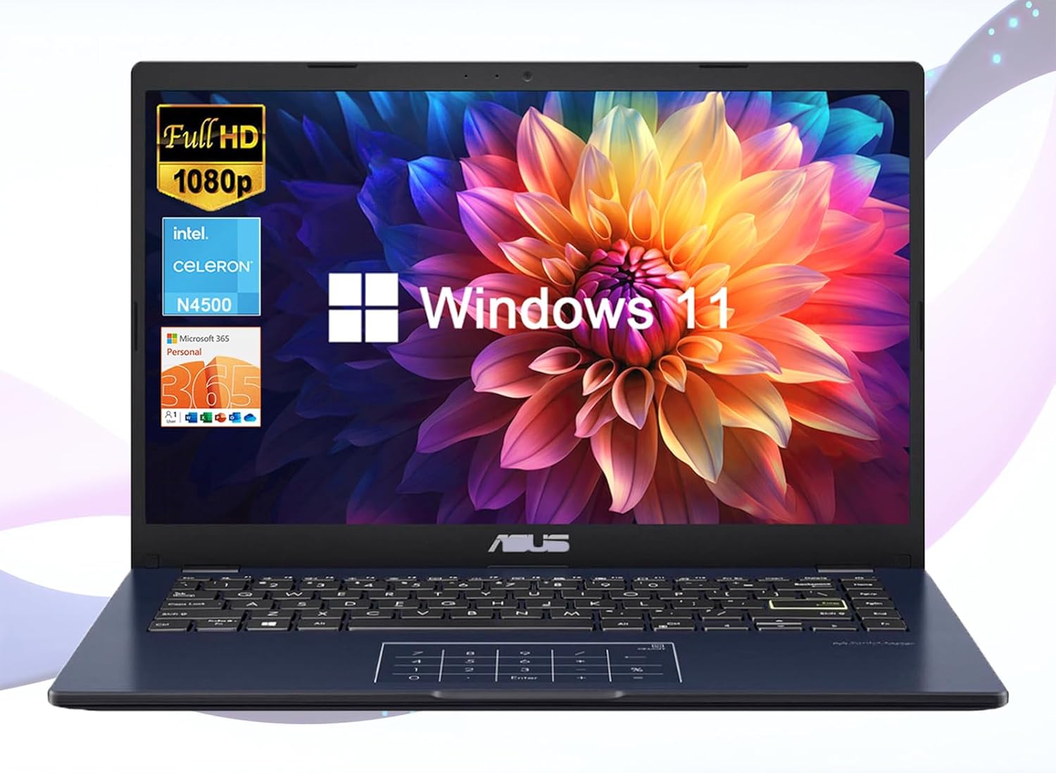 ASUS 14" Laptop for Business & Student, 14" FHD Display, Intel Celeron N4500, 1-Year of Microsoft 365, 4GB Memory, 64GB eMMC, NumberPad, Webcam, HDMI, Wi-Fi, Windows 11