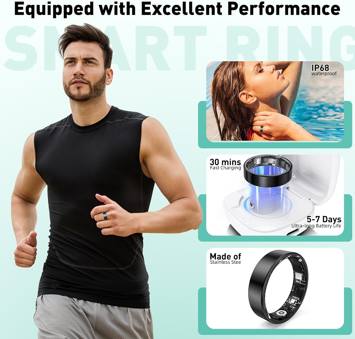 Smart Ring with Sleep Monitoring, Step Counting, Heart Rate, Blood Oxygen for iOS and Android, No Subscription Fee, IP68 Waterproof Health Tracker (Silver, 10)