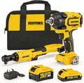 1/2'' Brushless Impact Wrench 516 ft-lbs(700 Nm) and 3/8'' Cordless Ratchet Wrench 44 ft-lbs (60 Nm),20V Wrench Combo Set, with Variable Speed, LED Light, 4.0Ah &2.0Ah Battery, Charger