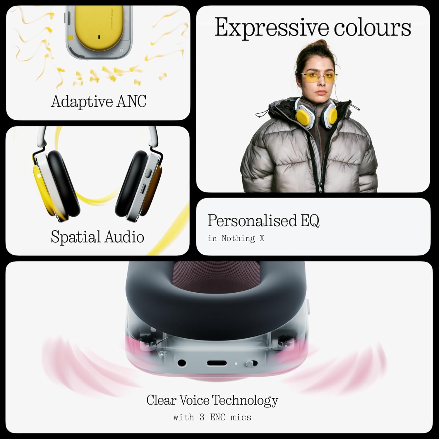 Nothing Headphone (a) 2026 New, Adaptive Active Noise Cancelling Headphones, Wireless Over Ear Bluetooth 5.4 ANC Headset with LDAC Hi-Res, 5 HD Mics Ultra Bass via APP, 135 Hours Playtime, Black