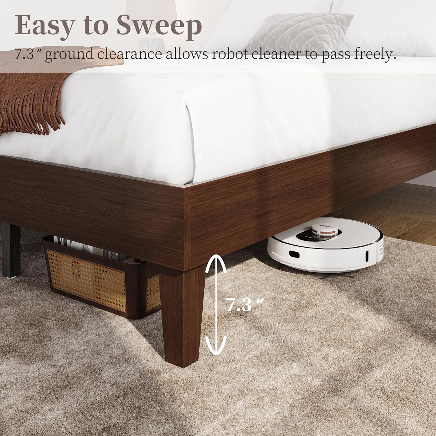 Yaheetech Full Bed Frame Natural Solid Wood Platform Bed with Wooden Slats Support, 12-inch Underbed Space for Storage, Noise-Free Design, Easy Assembly, Dark Walnut Finish