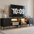 LIKIMIO 2-in-1 TV Stand for 85 Inch TV, Black TV Consoles with LED Lights & Charging Station, Entertainment Center with Storage Cabinets & Adjustable Glass Shelves, TV Table for Living Room & Bedroom