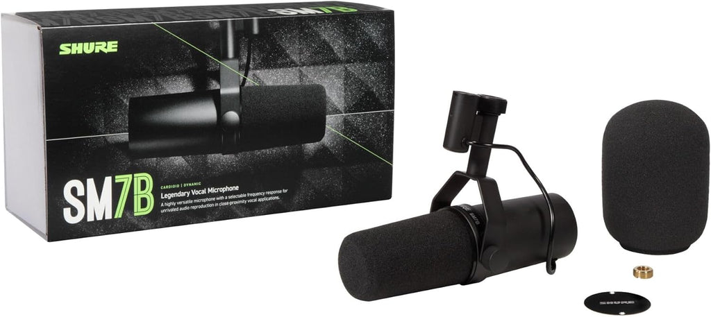 Shure SM7B Dynamic Studio Microphone - XLR Mic for Podcasting, Streaming, Vocal Recording & Broadcasting, Wide Frequency Range, Smooth Warm Audio, Detachable Windscreen, Black
