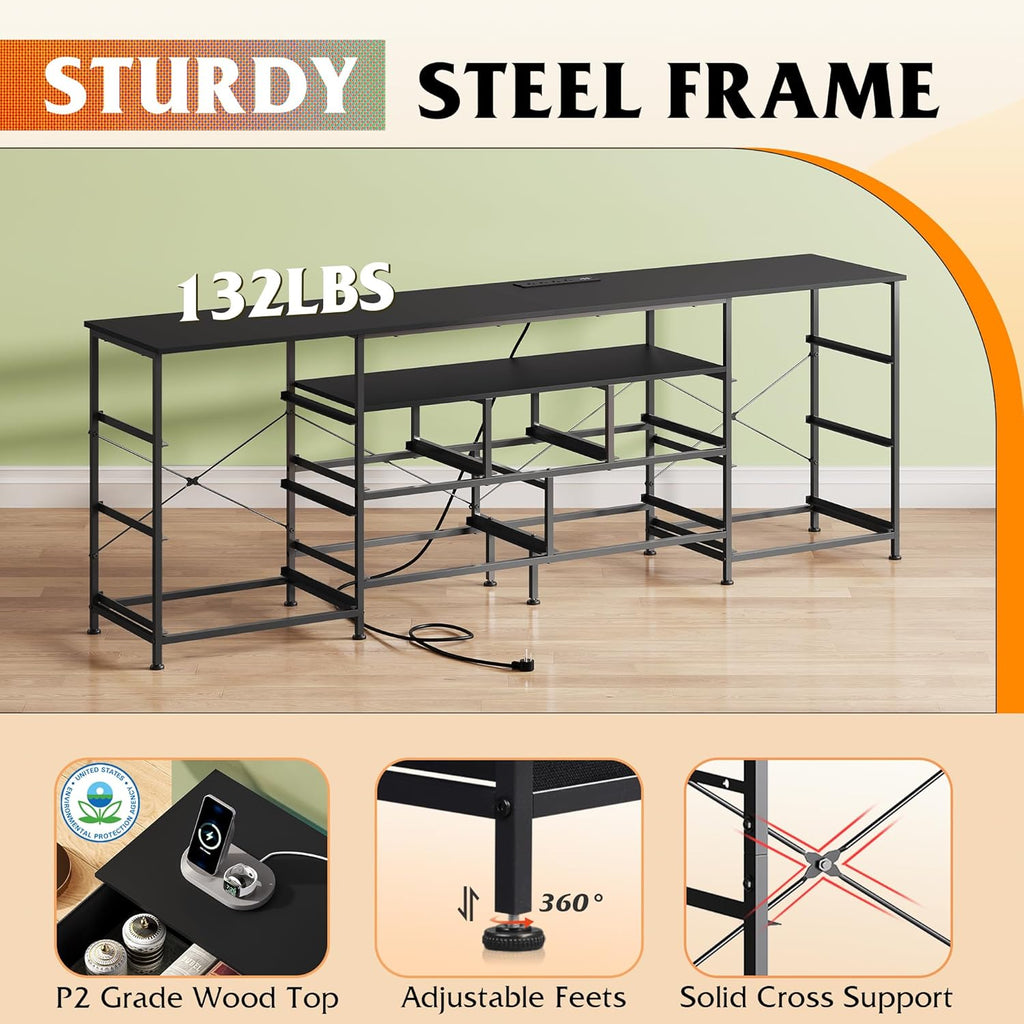 WLIVE 75.5" TV Stand for 65, 75, 80, 85 Inch TV, Dresser for Bedroom with Power Outlets & LED Lights, 11 Drawer Fabric Dresser with Open Shelves, Entertainment Center with Storage, Black