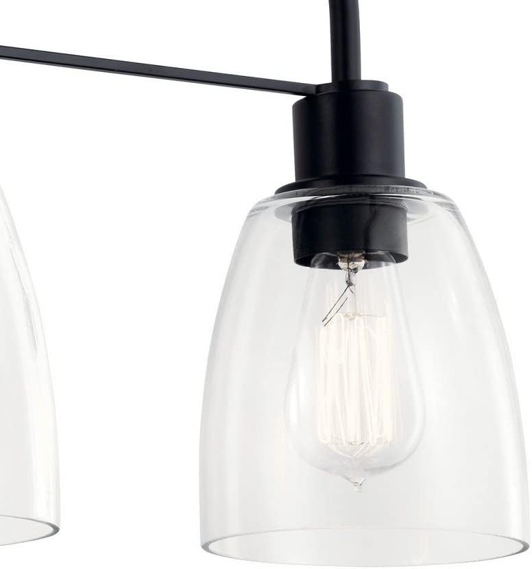 Kichler Meller 24 in 3-Light Bathroom Vanity Light Fixture with Clear Glass in Black for Modern Bathroom Lighting over Mirror, Wall Mount Sconce (7 in x 11.25 in x 24 in), 55102BK