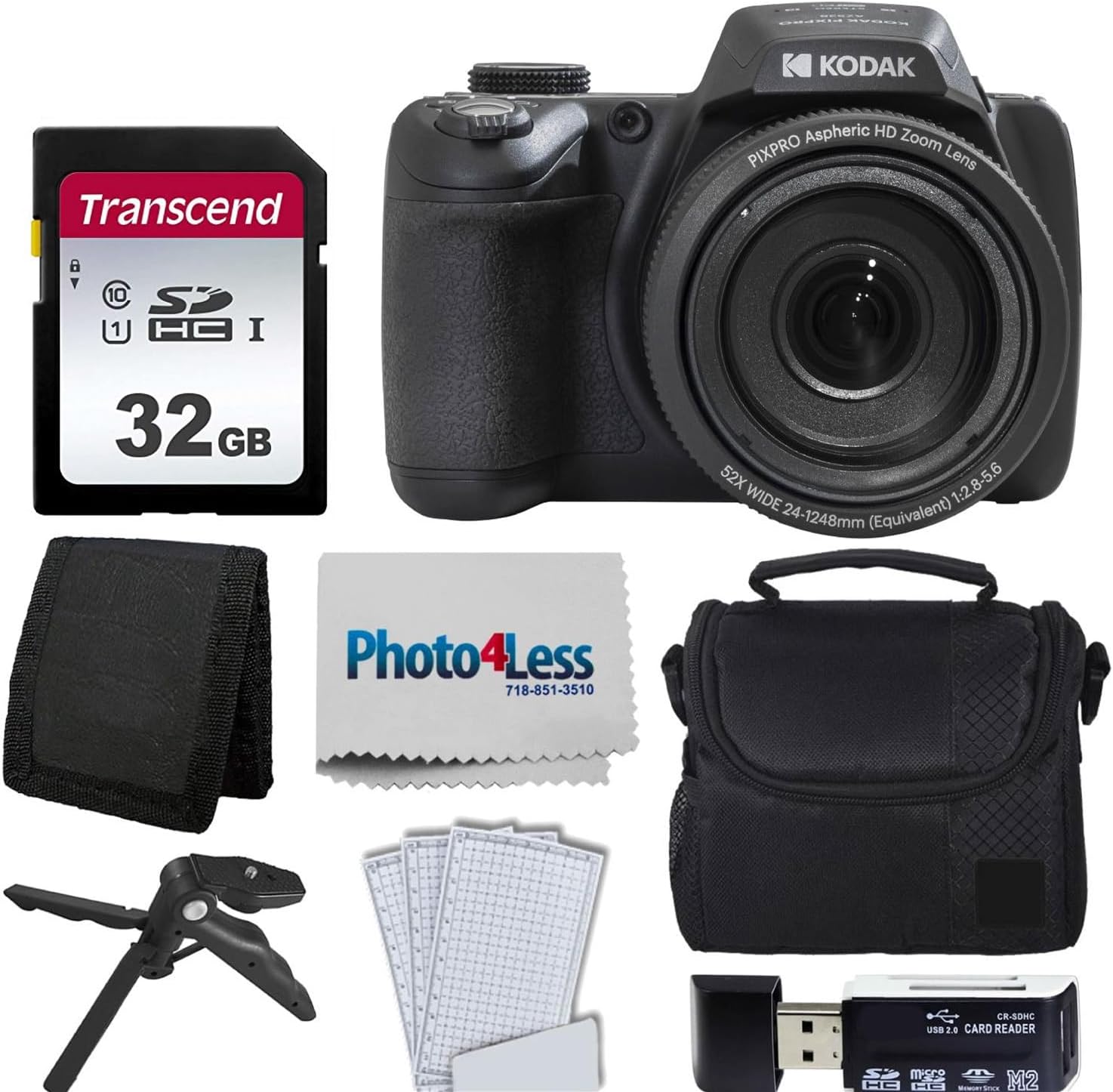 Kodak PIXPRO AZ528 Digital Camera (Black) Bundle with 32GB Memory Card + Camera Case + Memory Card Wallet + Screen Protectors + Accessories