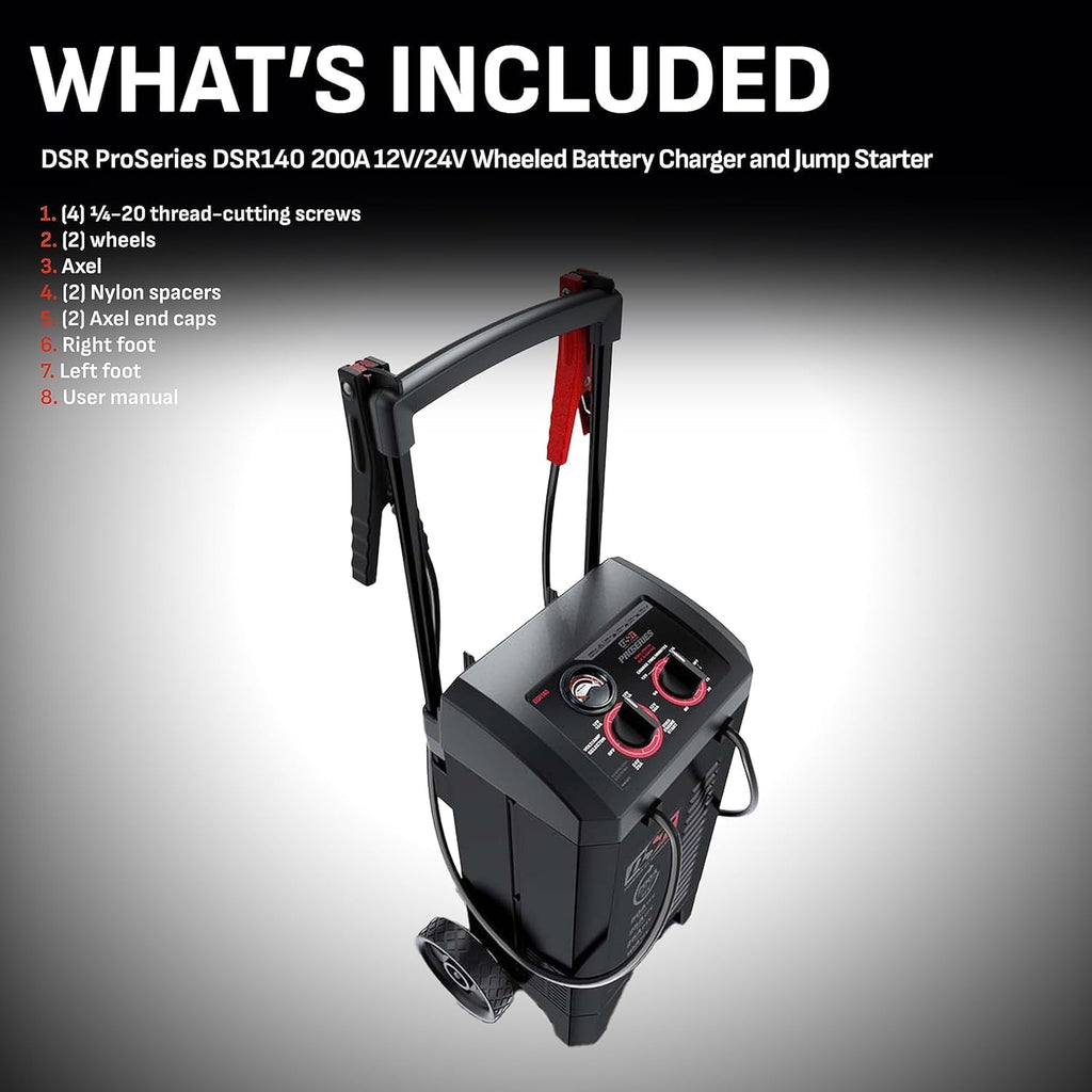 Schumacher Electric DSR ProSeries 12V / 24V Battery Charger - Heavy Duty 200A Manual Battery Charger & Engine Starter - Car, Truck & SUV Compatible - 135-Minute Timer & Amperage Control - DSR140