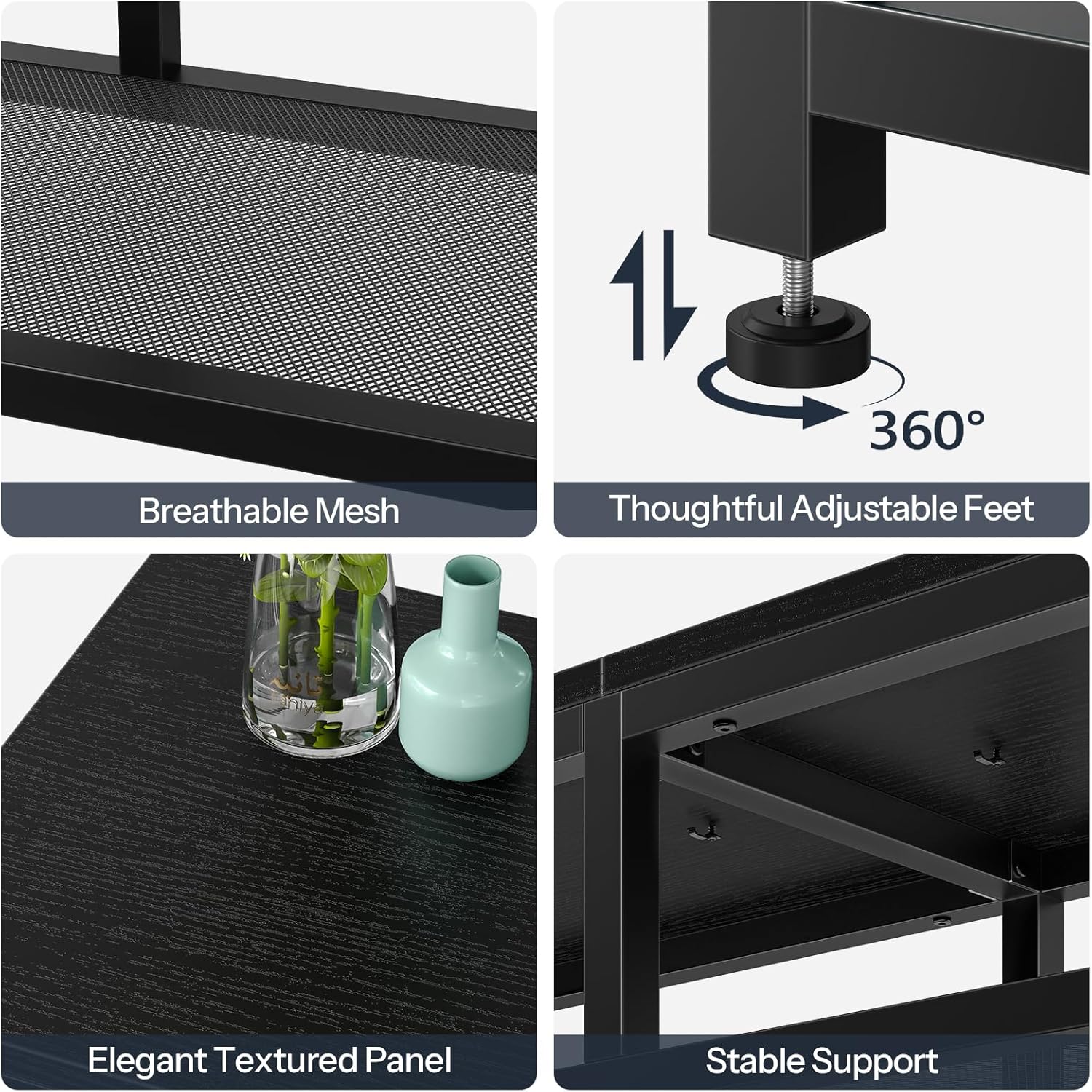 HOOBRO LED TV Stand with Charging Station, 4-Tier Entertainment Gaming Center, Modern Media Console Table, Open Shelves, 55.1"L x 13.8"W x 26.2"H, for TVs up to 65", for Living Room, Black BB47UDDS01