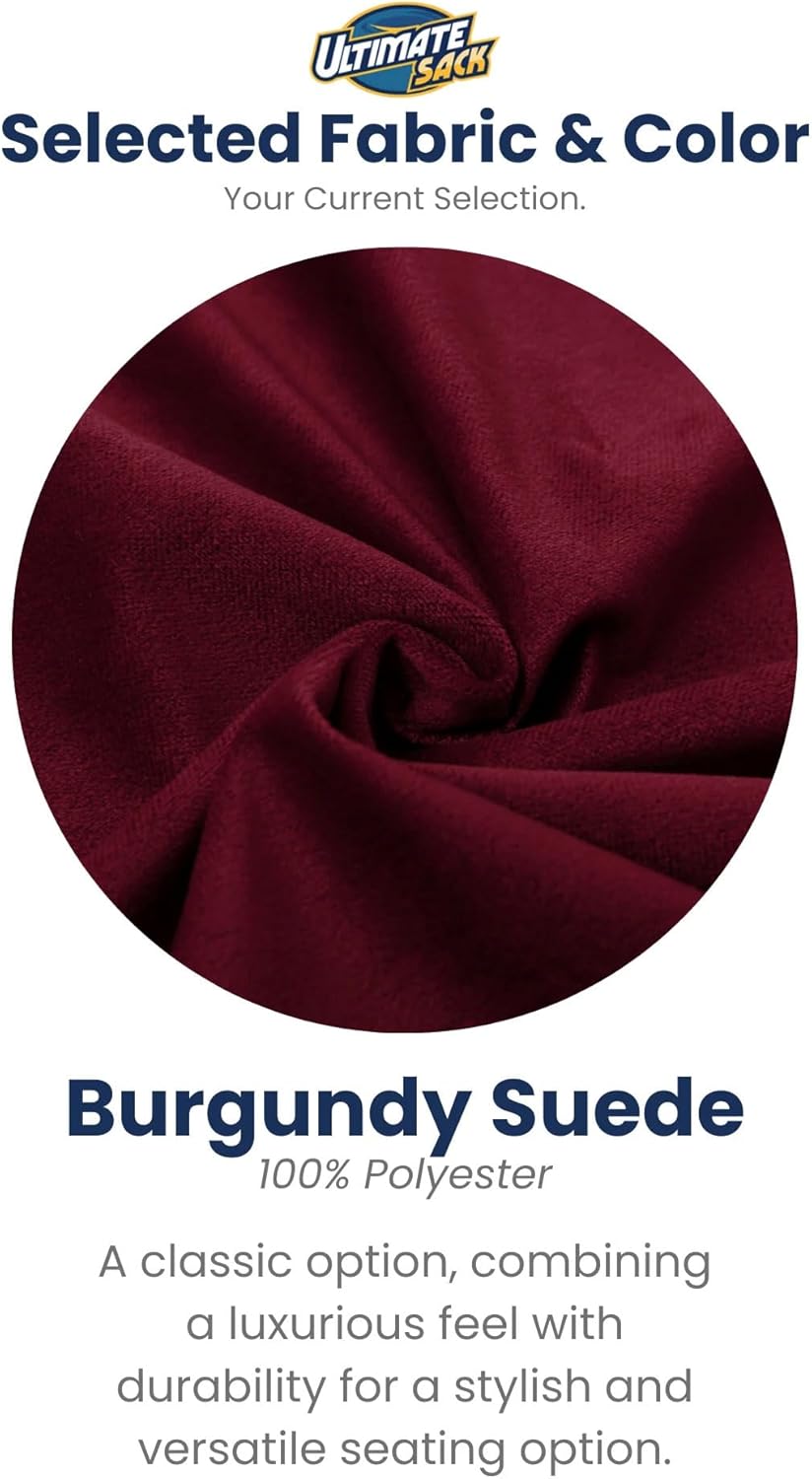 ULTIMATE SACK 6000 6-Foot Bean Bag Chair, Burgundy Suede Cover – Oversized Foam Lounger, Floor Seat, Small Sofa, or Couch Bed for Living Area, Gaming Room, or Reading Lounge