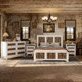 SOFTSEA 4 Piece Farmhouse Queen Size Bedroom Set with Storage, Solid Wood Platform Bed with Wooden Strip Decoration Headboard, 4 Piece Bedroom Furniture Set, White