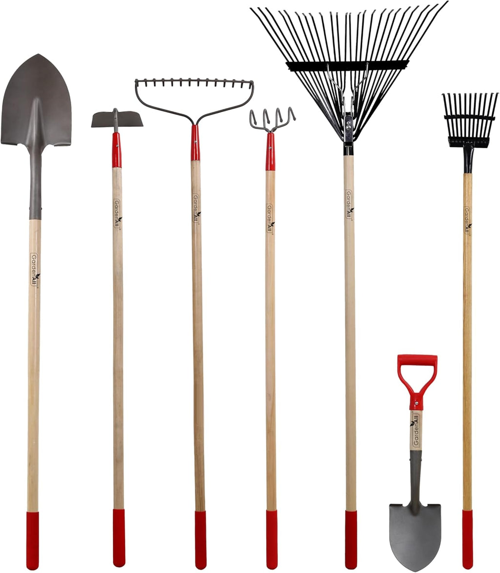 GardenAll 7-Piece Long Handle Garden Tools Set, Include Shovel Rake Hoe,Gardening Tools for Women,Lightweight Ergonomic Wood Handle Yard Work Set