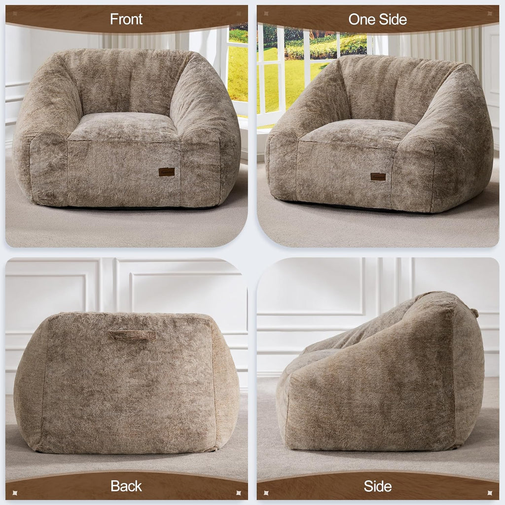 Hobestluk Giant Bean Bag Chair Memory Foam Filled Sofa Chair Bean Bag for Adults/Teens/Kids, Oversized Lazy Accent Comfy Stuffed BeanBag Sofa for Living Room Bedroom Dorm Reading(Brown)