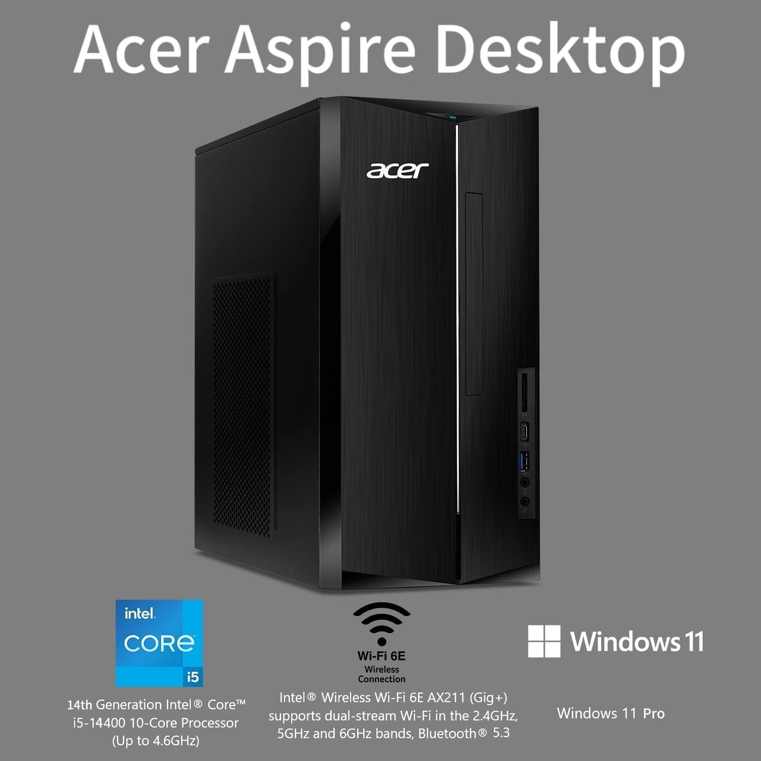 acer Aspire Business Desktop | 14th Gen Intel Core i5-14400 Processor | 16GB DDR5 RAM, 1TB Storage(512GB SSD & 500GB HDD) | WiFi6+Bluetooth5.1 | Keyboard+Mouse | Windows 11 Pro