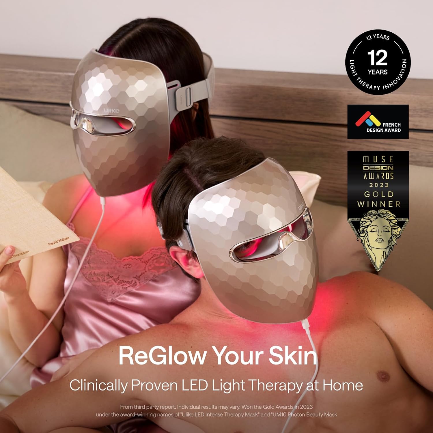 Ulike ReGlow LED Face Mask, Red Light Therapy for Face, Red, Blue, Yellow & Infrared Light Therapy for Acne & Anti-Ageing, Cordless, Remote Control, Eye Protection, Home Skincare Device for Women Wife