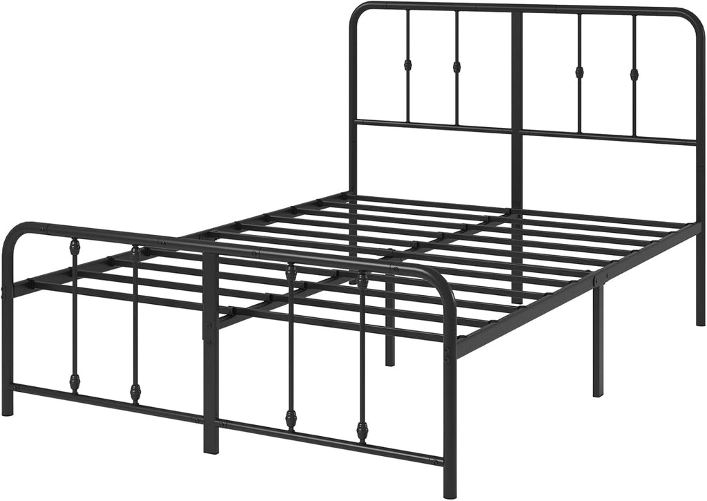 Zinus Leonardo Metal Platform Bed Frame, Victorian Spindle Style Headboard and Footboard, Heavy Duty Bed Base, Ample Underbed Space, Queen
