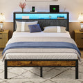 Liians Queen Size Bed Frame with 2-Tier Storage Shelves Headboard, Platform Bed with Charging Station, LED Lights No Box Spring Needed Noise Free