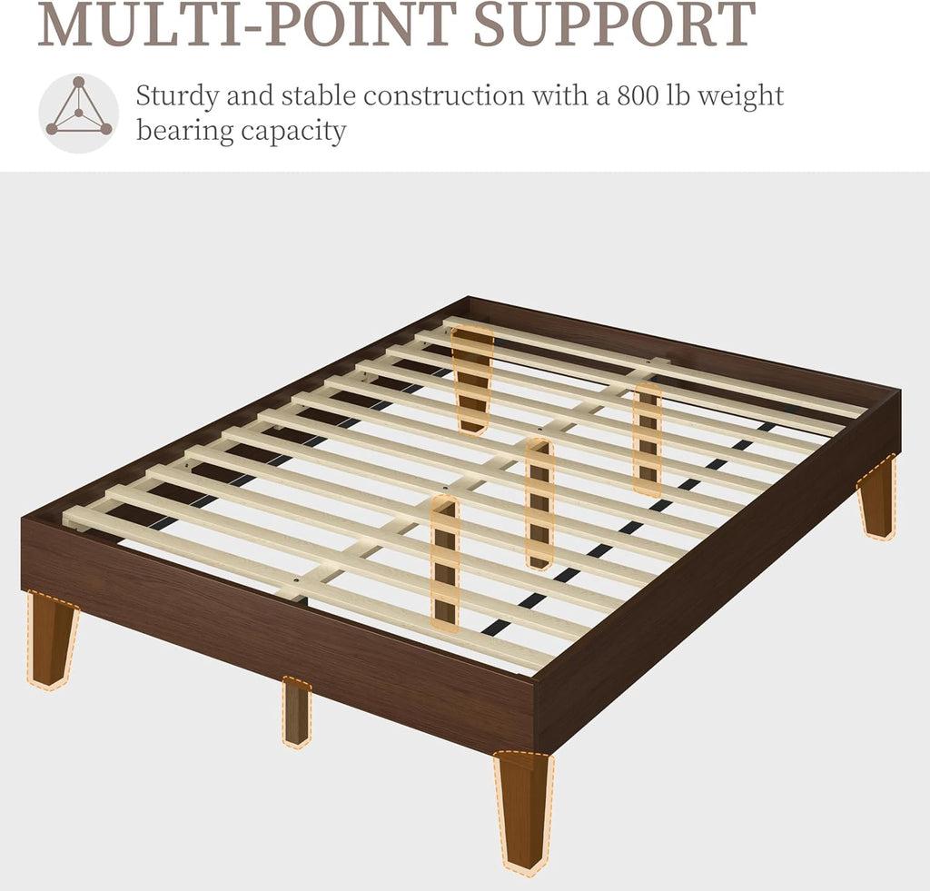 Yaheetech Full Bed Frame Natural Solid Wood Platform Bed with Wooden Slats Support, 12-inch Underbed Space for Storage, Noise-Free Design, Easy Assembly, Dark Walnut Finish