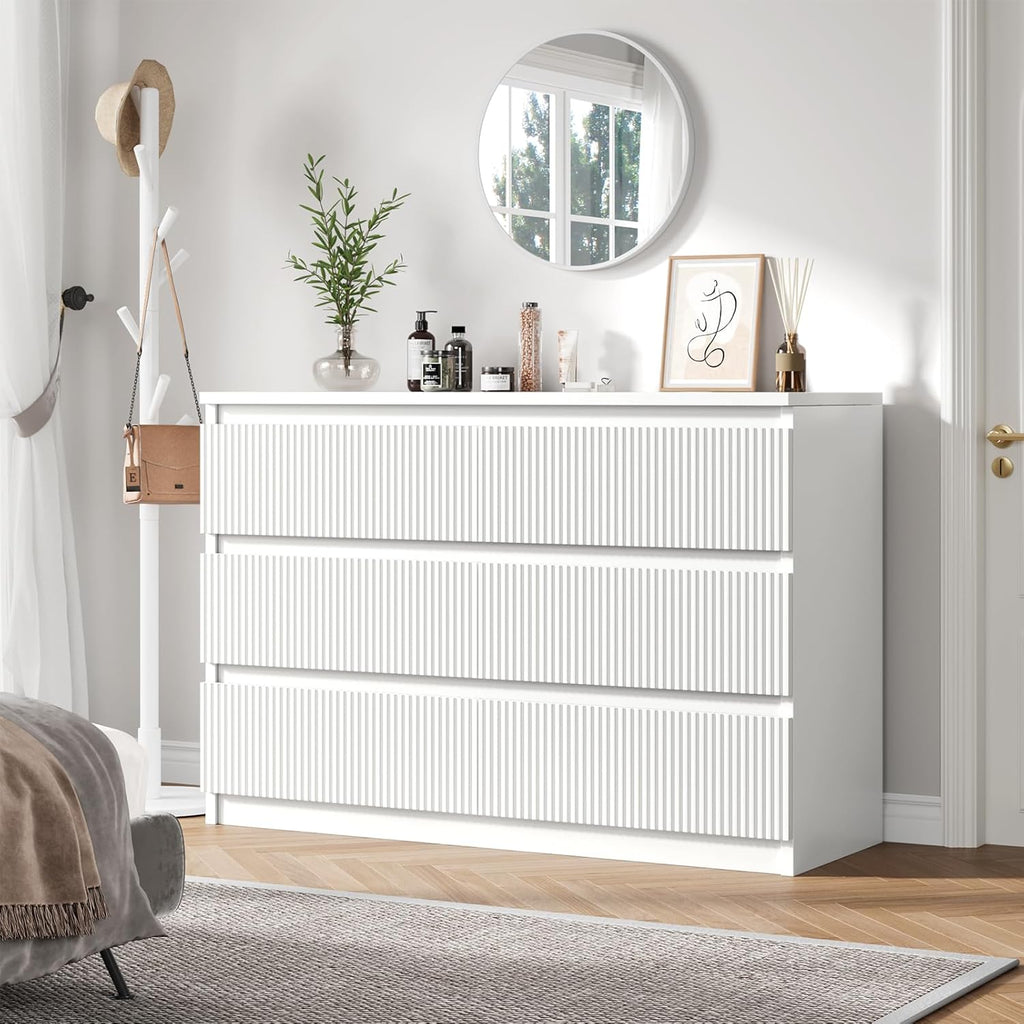 Jocoevol 6 Drawer Dresser, Fluted Dresser for Bedroom with Sleek Hidden Handles, Bedroom Dressers with Drawers, Wood Closet Clothes Storage Organizer for Bedroom, Pure White