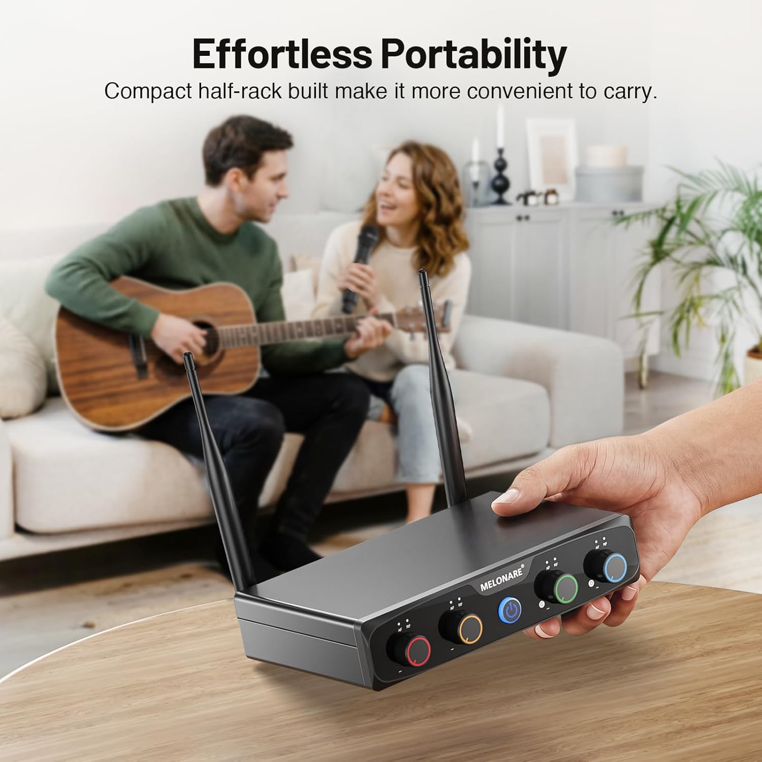 MELONARE 4-Channel Wireless Microphone System, UHF Compact Cordless Mic Set w/ 4x10 Frequencies, 200ft Range, Dynamic Handheld Microphone for Singing, Karaoke, Church, DJ, Wedding (MWM-41-4H)