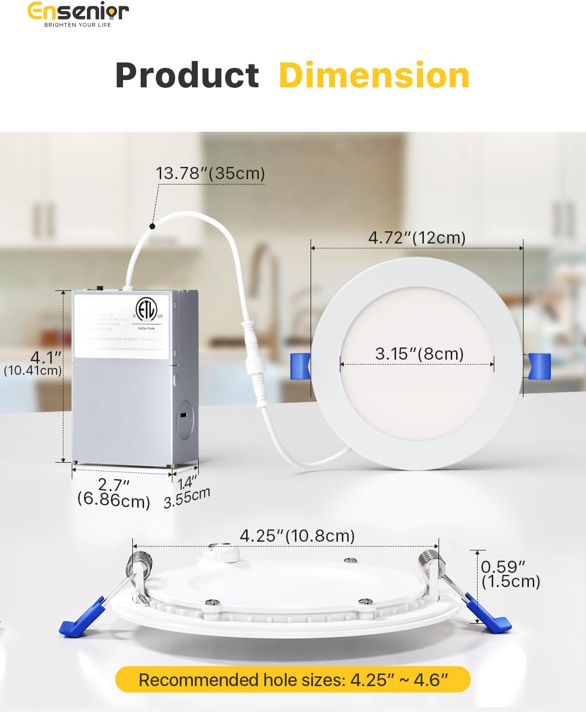 Ensenior 24 Pack 4 Inch LED Recessed Ceiling Light, Dimmable, 2700K-5000K 5CCT, 750LM 9W 120V, High Brightness Canless Wafer Downlight - ETL&FCC&IC
