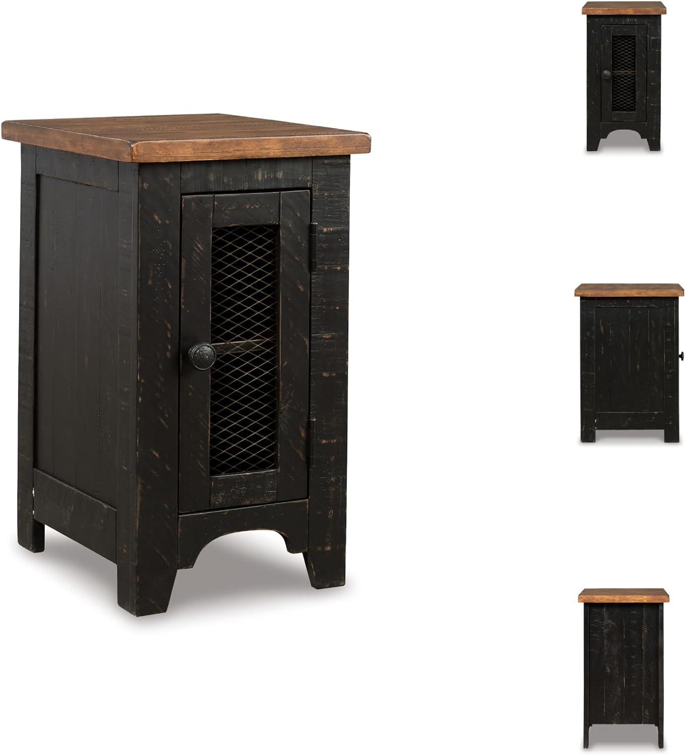 Signature Design by Ashley Valebeck Rustic Farmhouse Chair Side End Table with Cabinet Door, Distressed Black