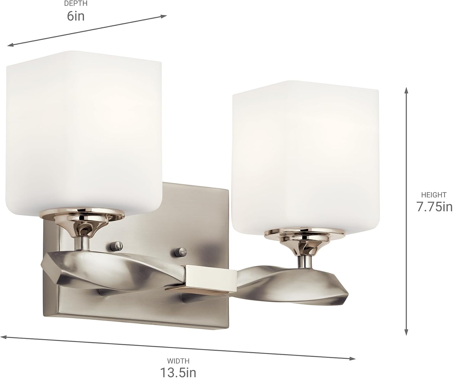 KICHLER Marette 13.5 " 2 Light Vanity Light with Satin Etched Cased Opal Glass in Brushed Nickel