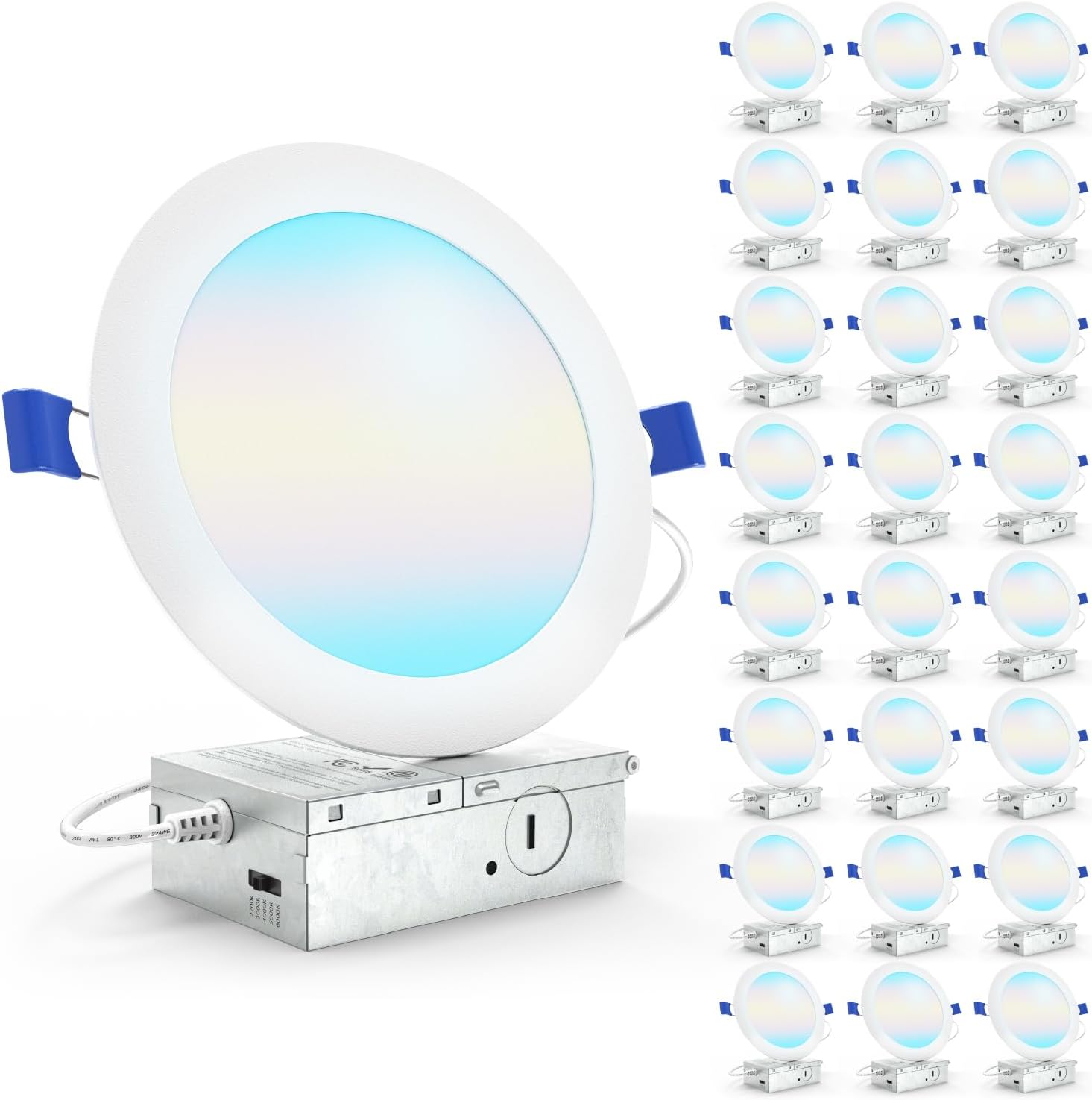 Sunco 24 Pack 6 Inch LED Recessed Light, Canless Ceiling Lights Slim with Junction Box, 1200 LM, 14W (100W Equivalent), Selectable CCT 2700K/3000K/4000K/5000K/6000K, Dimmable, Wafer Thin ETL