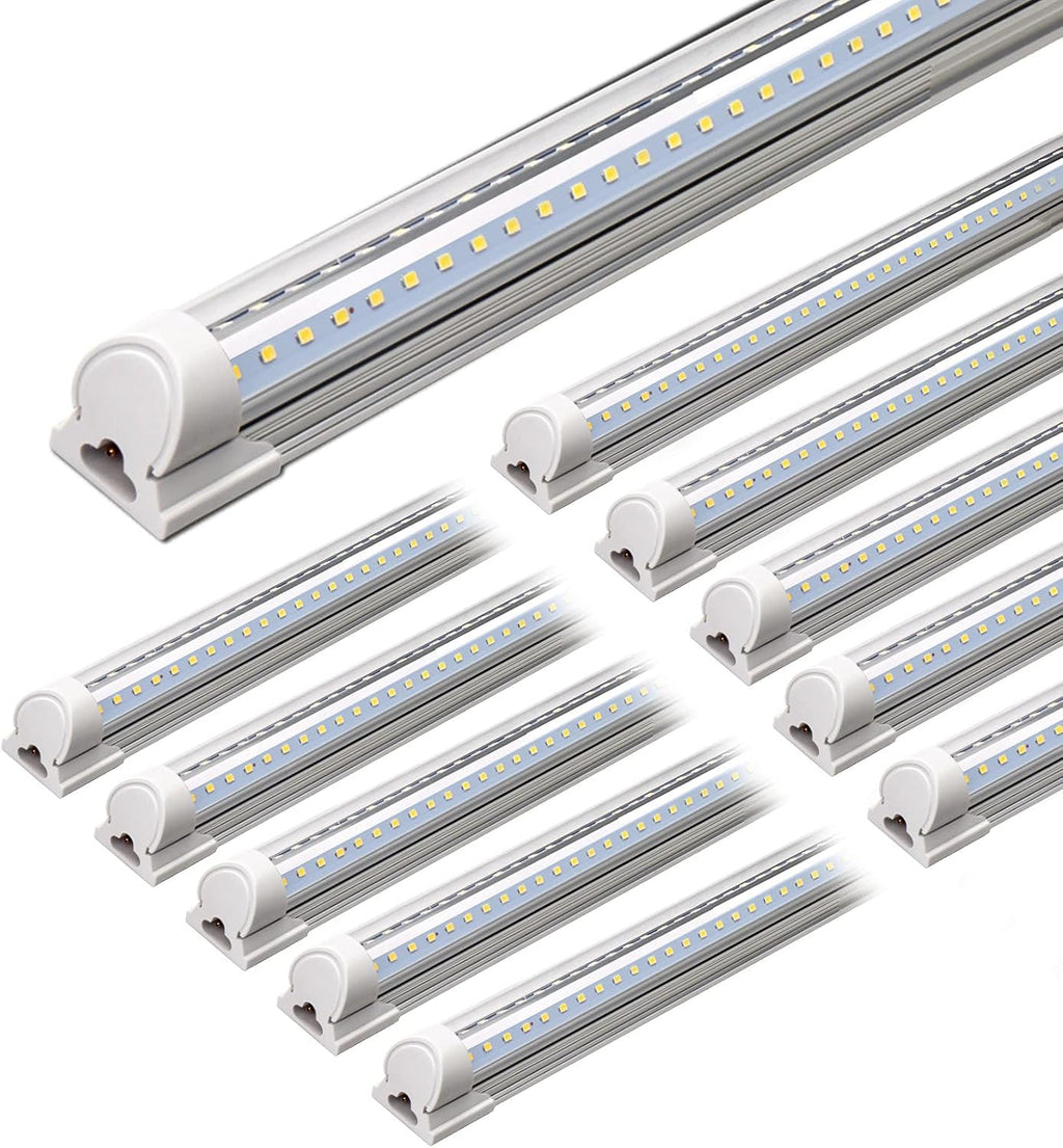 Barrina LED Shop Lights 4FT, 40W 5500LM 5000K Daylight White, T8 LED Garage Lights, V Shape, Clear Cover, High Output Tube, Linkable 4 Foot LED Strip Light for Workshop, Warehouse with Plug, 10 Packs