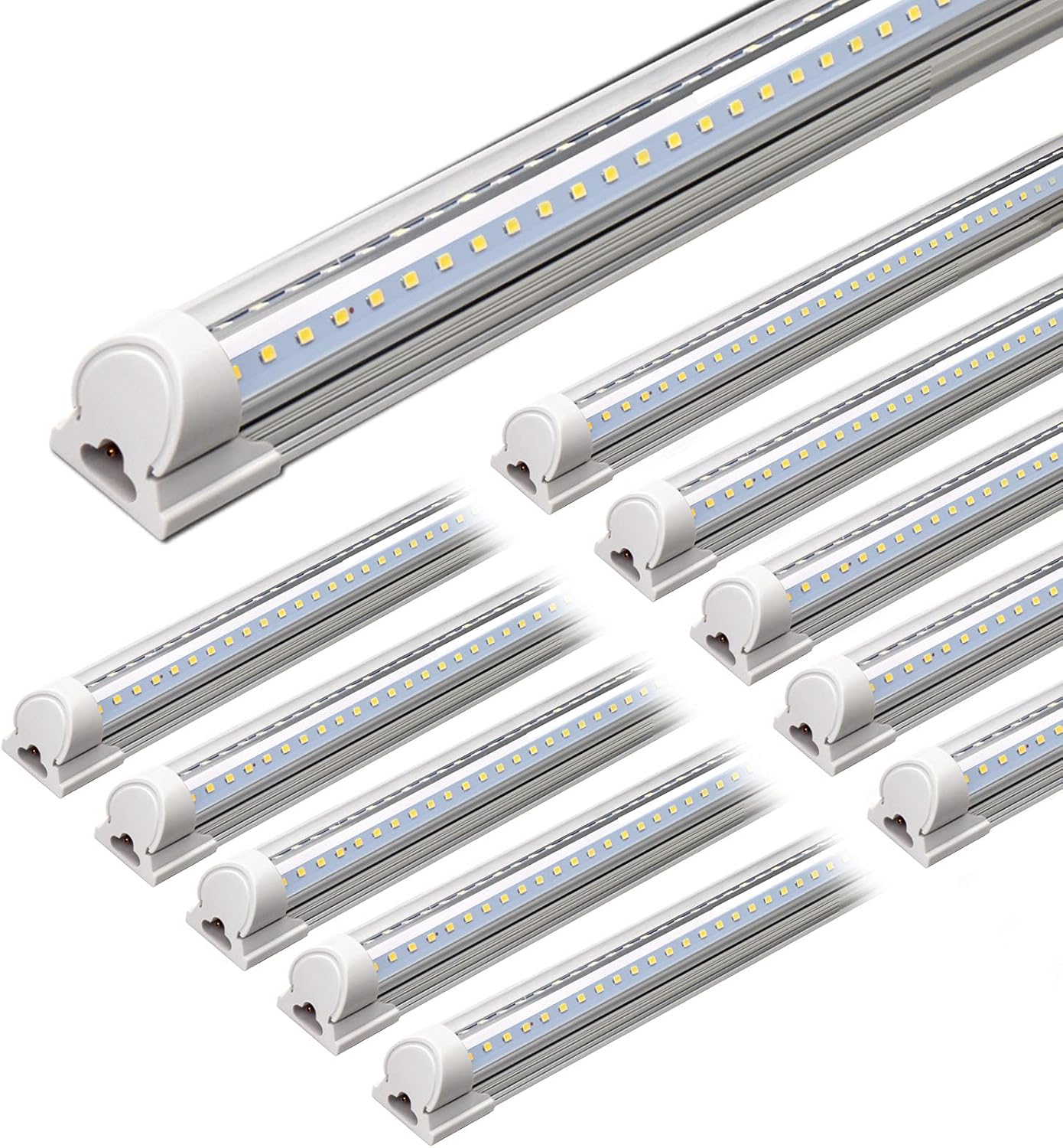 Barrina LED Shop Lights 4FT, 40W 5500LM 5000K Daylight White, T8 LED Garage Lights, V Shape, Clear Cover, High Output Tube, Linkable 4 Foot LED Strip Light for Workshop, Warehouse with Plug, 10 Packs