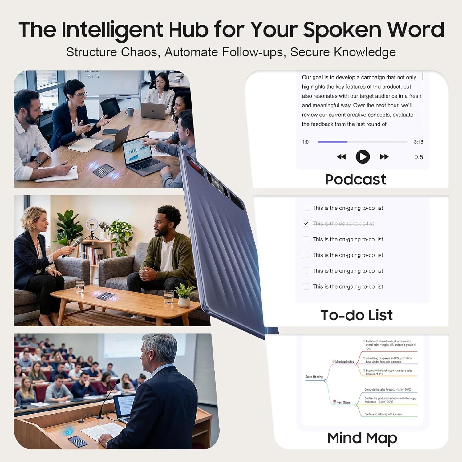 AI Voice Recorder, AI Note Taker w/APP Control and Transcription & Summarize, 150 Languages, Noise Cancellation, 64GB Memory, Pocket Note Pro Taking Device for Meeting, Interviews & Calls