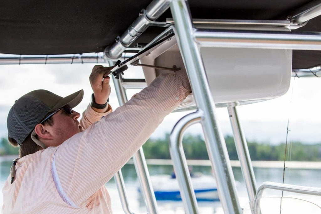 Fishmaster T-Top Electronic Box for Center Console Boats - Marine Grade, Water-Resistant Storage, Lock, Powder Coated White Mounting Brackets Included