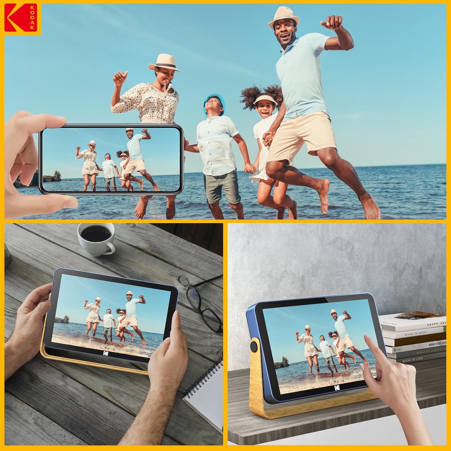 Kodak WiFi Digital Picture Frame 10.1 inch with 16GB Built-in Memory,4000mAh Battery,1280 * 800 Touch Screen Cloud 2.4GHz WiFi, Auto-Rotate, Kodak APP, Gift for Friends Family(Blue, 10 inch)