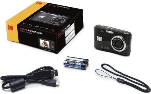 KODAK Pixpro FZ45 Digital Camera Bundle, Includes: SanDisk 64GB SDXC Memory Card, Spare Batteries and Card Reader (4 Items) (Black)