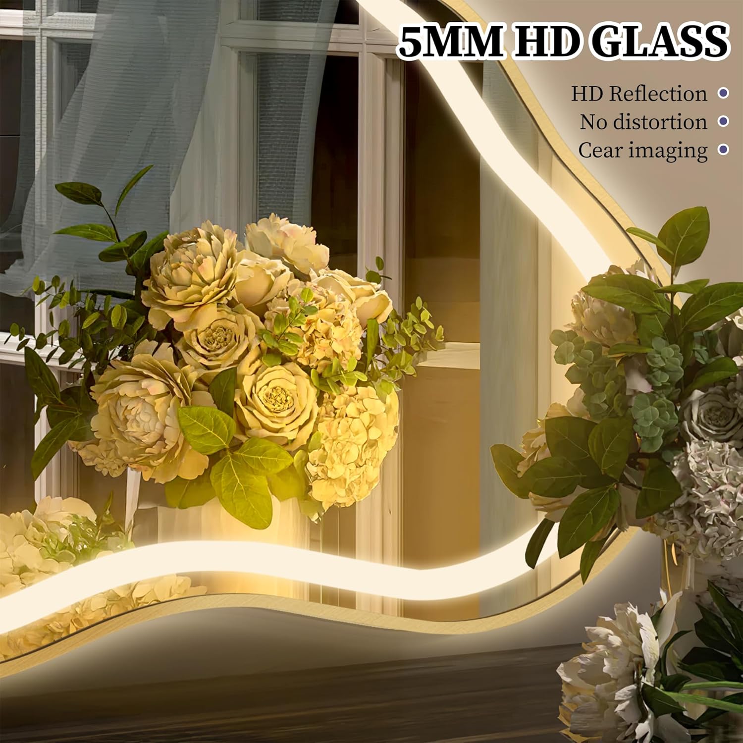 Irregular LED Bathroom Mirror with Lights, Cloud Smart Backlit Mirror, Dimmable Lighted Bathroom Gold Mirror with Anti-Fog, Asymmetrical Vanity Mirror Hangable 2 Ways (Gold, 20 x 36, 1 Pack)