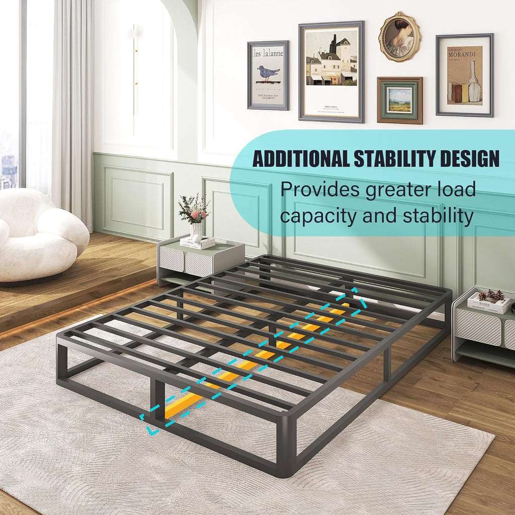 Firpeesy Upgrade Anti Bending and Round Corner Legs 10 inch Metal Queen Bed Frame 3500 LBS Heavy Steel Slats Support Platform Bed Frames No Box Spring Needed Platform Noise Free Easy Assembly