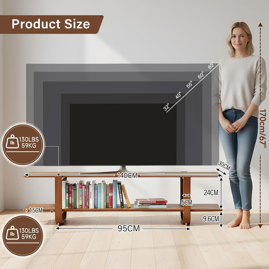 Tiita TV Stand with Storage for TVs up to 65'', Bamboo TV Console Entertainment Center with 2 Open Shelf, Mid Century Modern Media Console for Living Room, Bedroom, Walnut