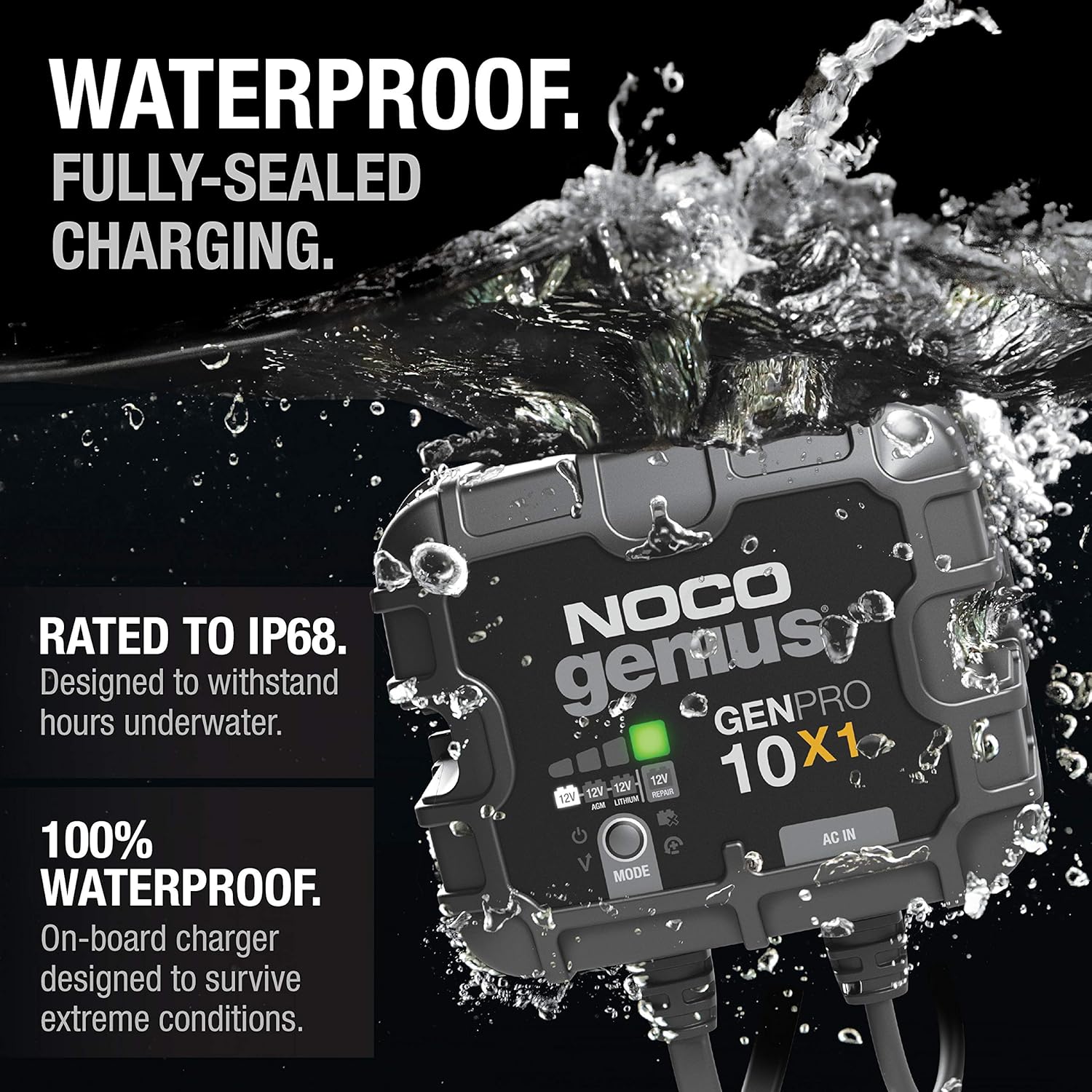 NOCO Genius GENPRO10X1: 1-Bank, 10A Onboard Battery Charger - 10A Per Bank, 12V Waterproof Marine Charger with Overcharge Protection & Temperature Compensation – for Lead-Acid & Lithium Batteries