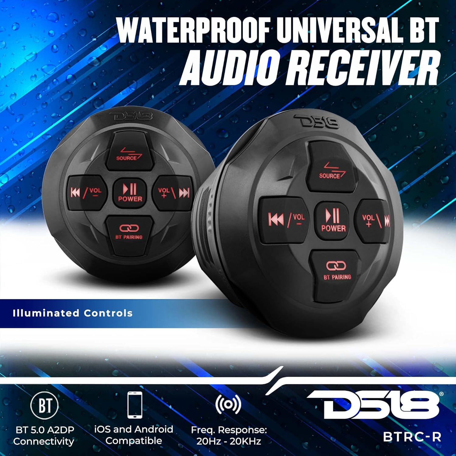 DS18 MP4TP.4A 4" 600W Bluetooth Marine Tower Speakers with Amplifier and Remote