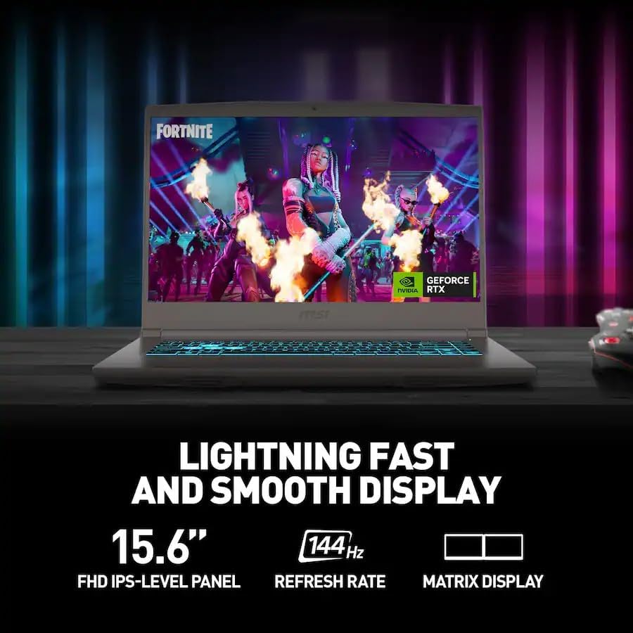 msi 15.6" Thin A15 Gaming Laptop, 8GB DDR5, 512GB SSD, Full HD Display, NVIDIA GeForce RTX 4050, AMD Ryzen 5 7535HS, Wi-Fi 6, Backlit Keyboard, Webcam, Bluetooth, Windows 11, Black