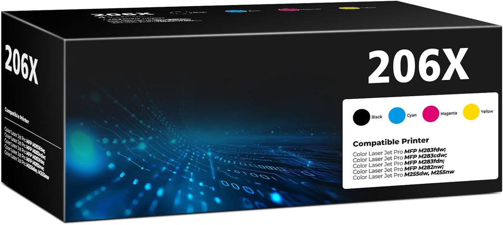 206X Toner Cartridges 4 Pack for Laser Jet M283cdw M283fdw M255dw Compatible for HP 206X 206A W2110X Compatible with Color Laser Jet Pro MFP M283fdw M283cdw M283fdn Pro M255dw M255nw Ink Cartridges