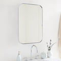 22x30'' Chrome Rounded Rectangle Bathroom Vanity Wall Mirror Stainless Steel Metal Framed Rectangular Bathroom Mirror, Vertical and Horizontal Hanging
