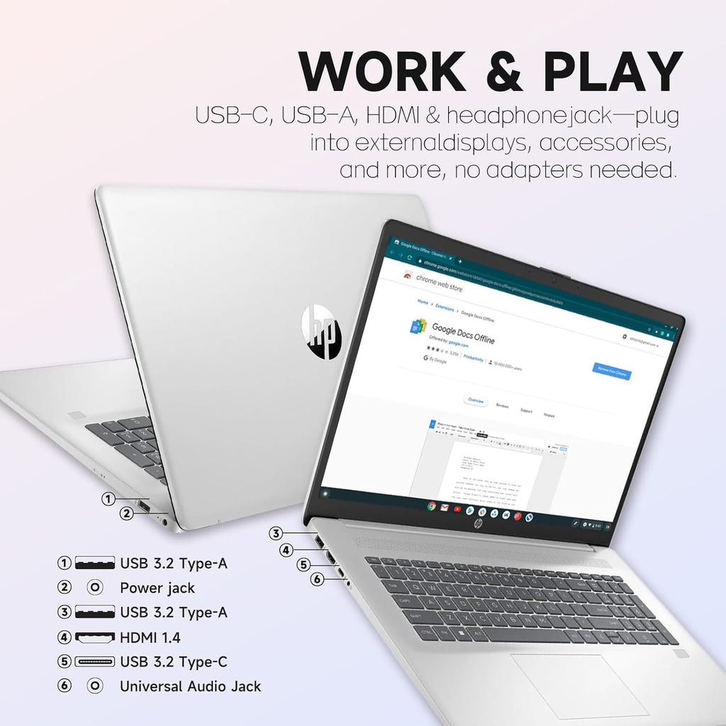 HP 17.3" Business Laptop, 13th Gen Intel 10-Core i5-1334U(Beats i7-1255U), 20GB RAM, 512GB SSD, Backlit Keyboard, Fingerprint Reader, Lifetime Windows 11 Pro & Copilot AI, with Patented KB Kit