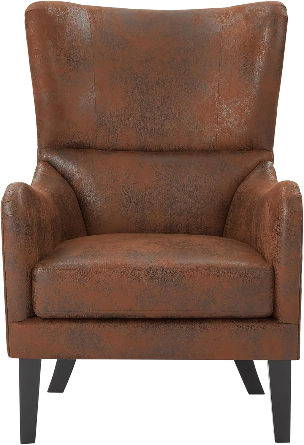 Christopher Knight Home Elber Mid-Century Modern Wingback Accent Chair Set of 2, Faux Suede Fabric Upholstered Club Chairs Set with Cushions, Wooden Comfy Reading Chair for Bedroom Living Room, Brown